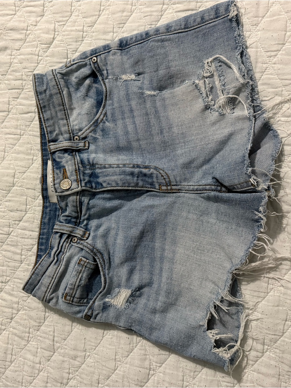 eunina Light Blue Distressed Denim Cutoff Shorts